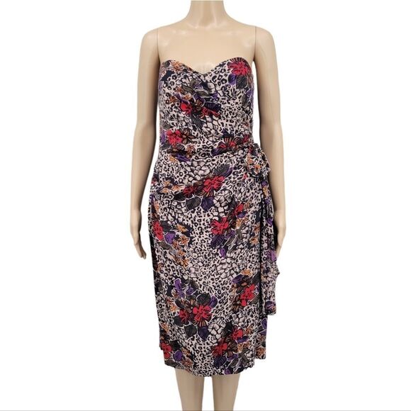 Silk Studio Vintage Leopard Tropical Floral Strapless Dress Women's Size 10 - Picture 1 of 15